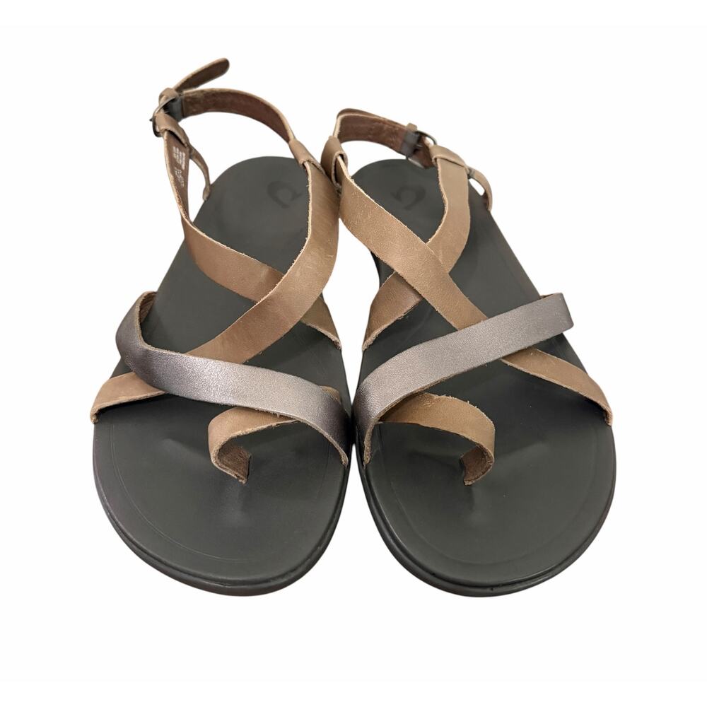 Olukai Upena Strappy Leather Beach Sandals Brown Silver Women’s 10 Sunmer Resort - Picture 5 of 7